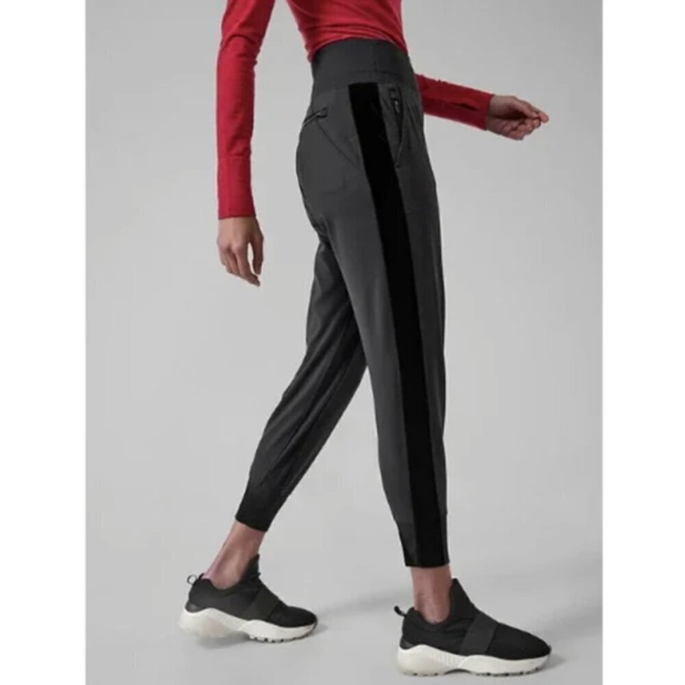 ATHLETA Venice Velvet Stripe Mid Rise Jogger Sweat Casual Pants Black, Large